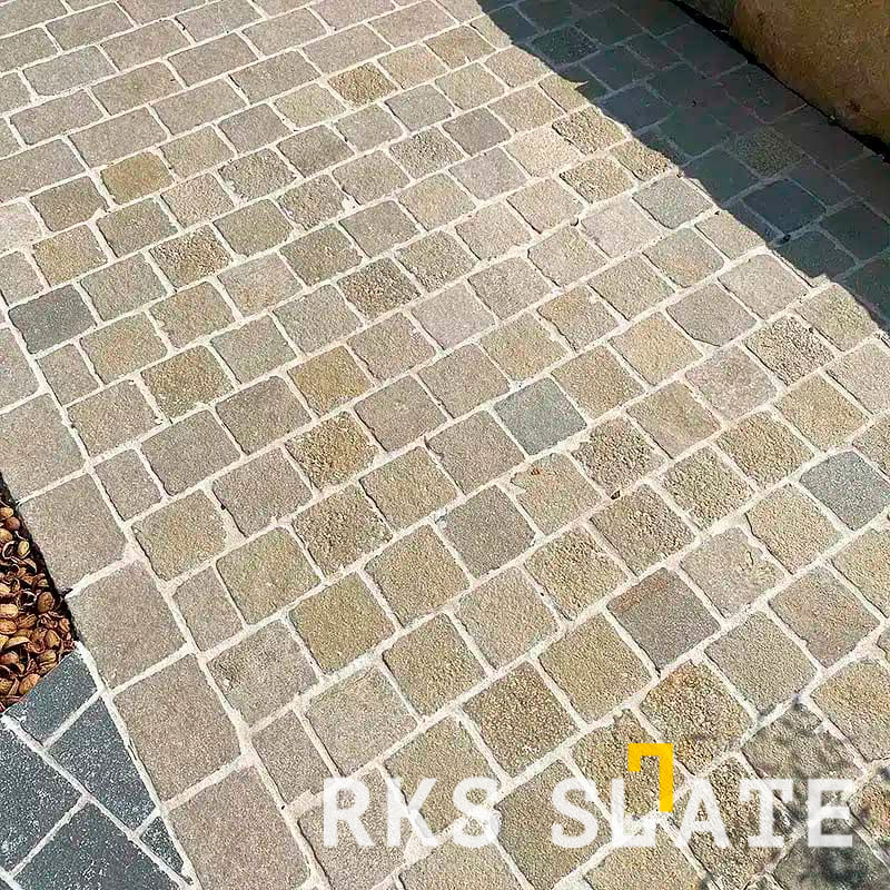 Брусчатка RKS Slate Belgian Yellow 100х100 мм: Известняк для тротуара. Прочная тротуарная плитка и плитка для пола из натурального известняка. Лучшая цена на плитку из камня известняк